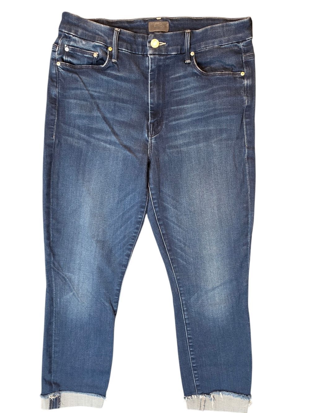MOTHER High Waisted Looker Ankle Fray Womans Jeans 30 Blue Denim Designer